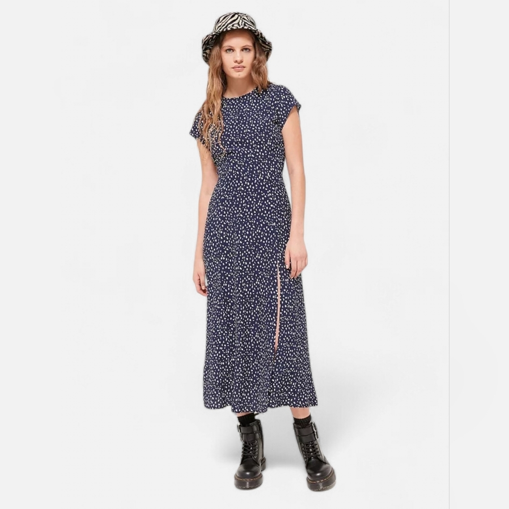 Urban Outfitters Navy Floral Midi Dress Size XS Cottagecore Open Back Tie